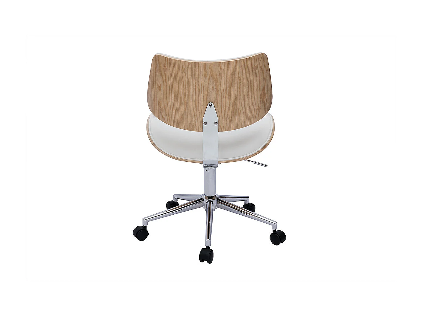 Silla de oficina de diseño con ruedas de color blanco, roble claro y metal MALMO