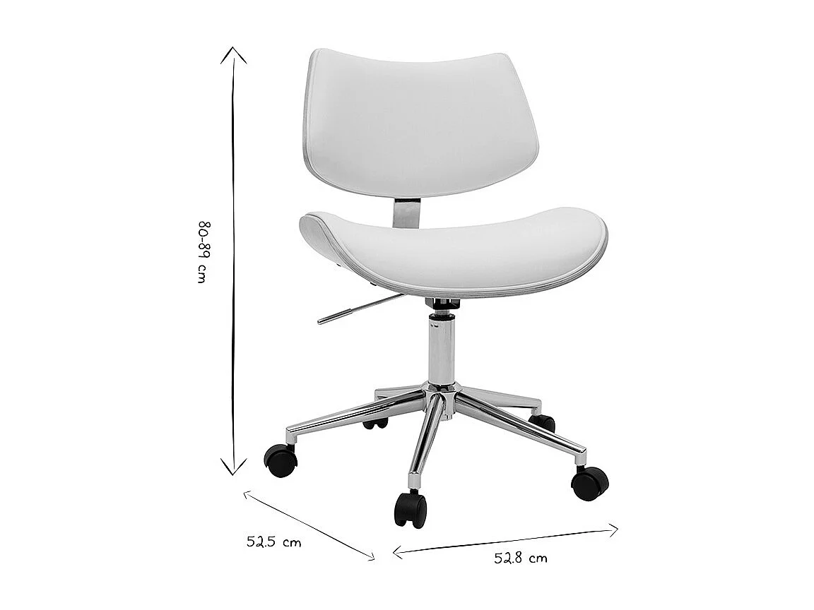 Sedia da ufficio con rotelle design bianco, legno chiaro rovere e metallo MALMO