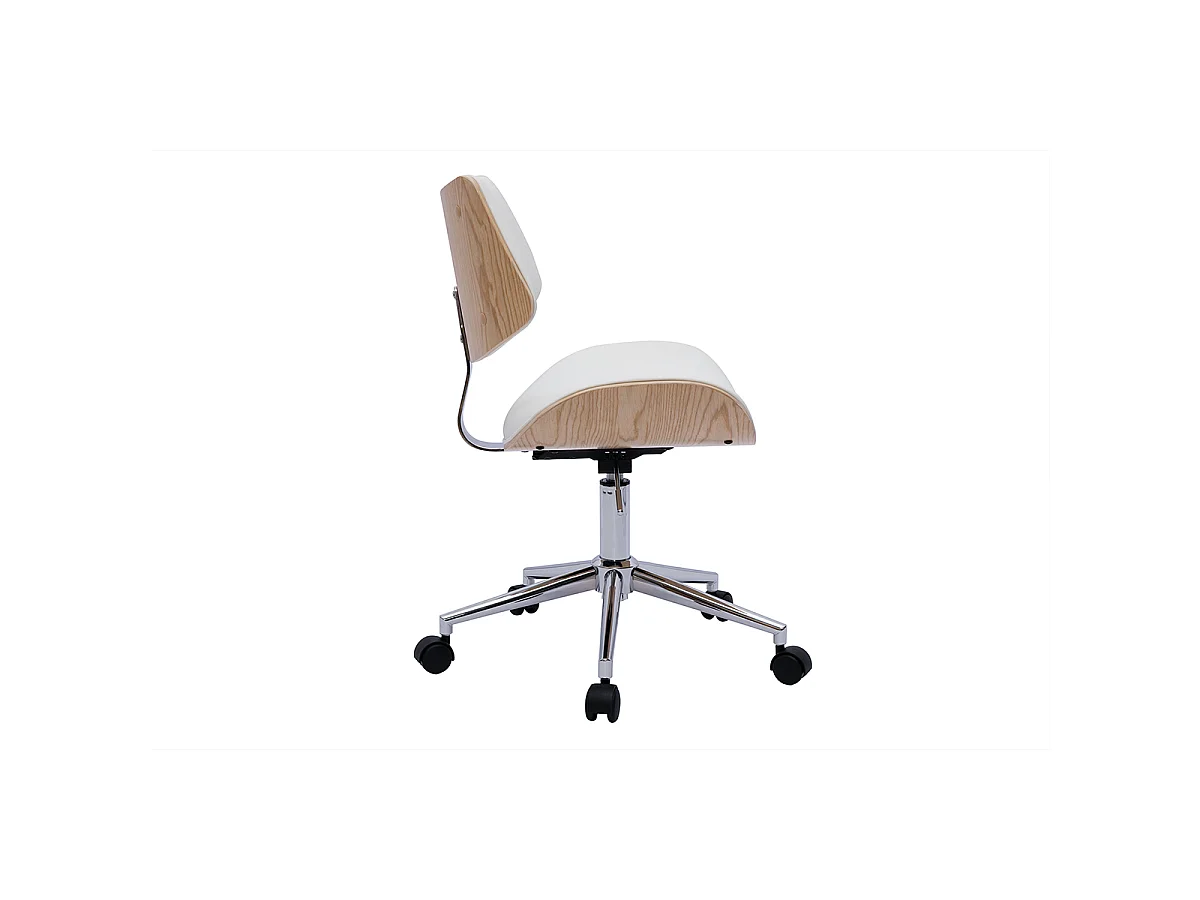 Silla de oficina de diseño con ruedas de color blanco, roble claro y metal MALMO