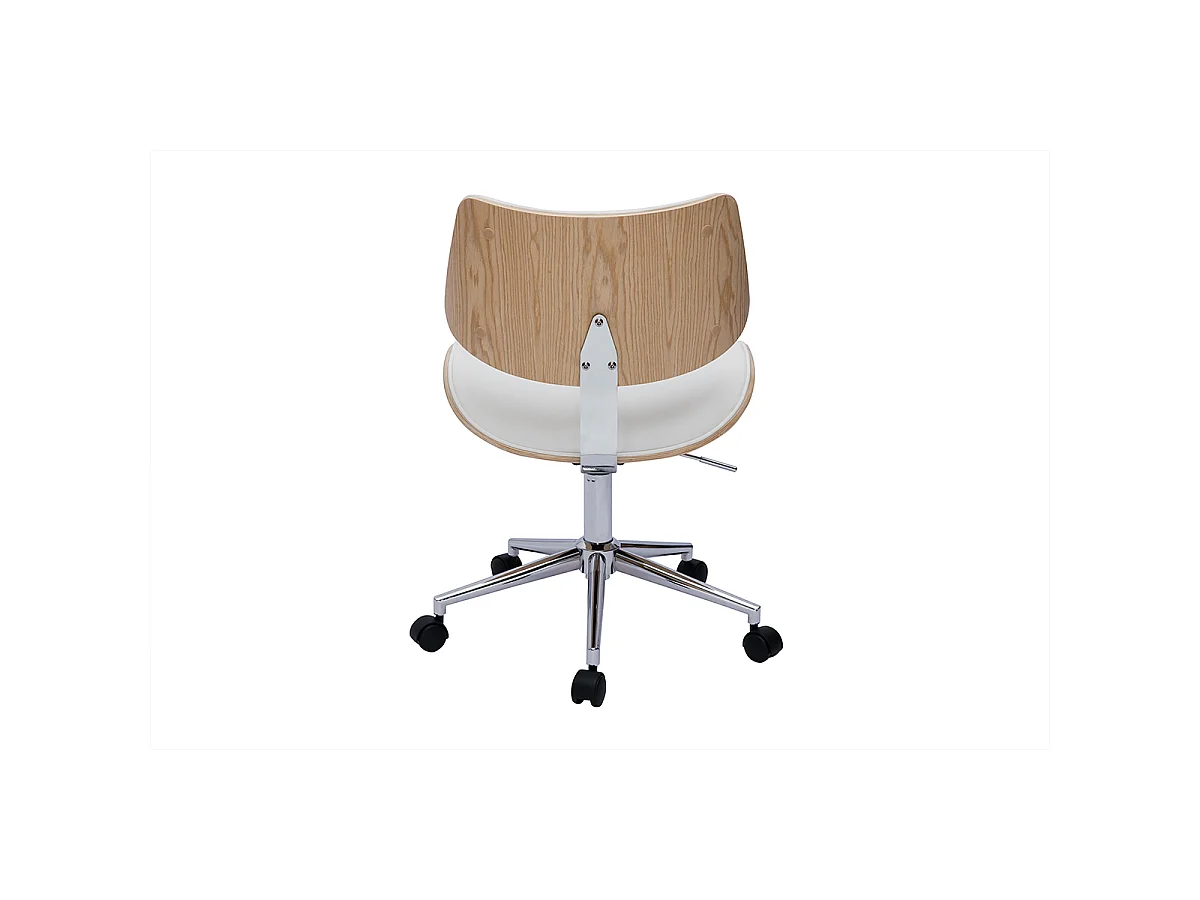 Silla de oficina de diseño con ruedas de color blanco, roble claro y metal MALMO