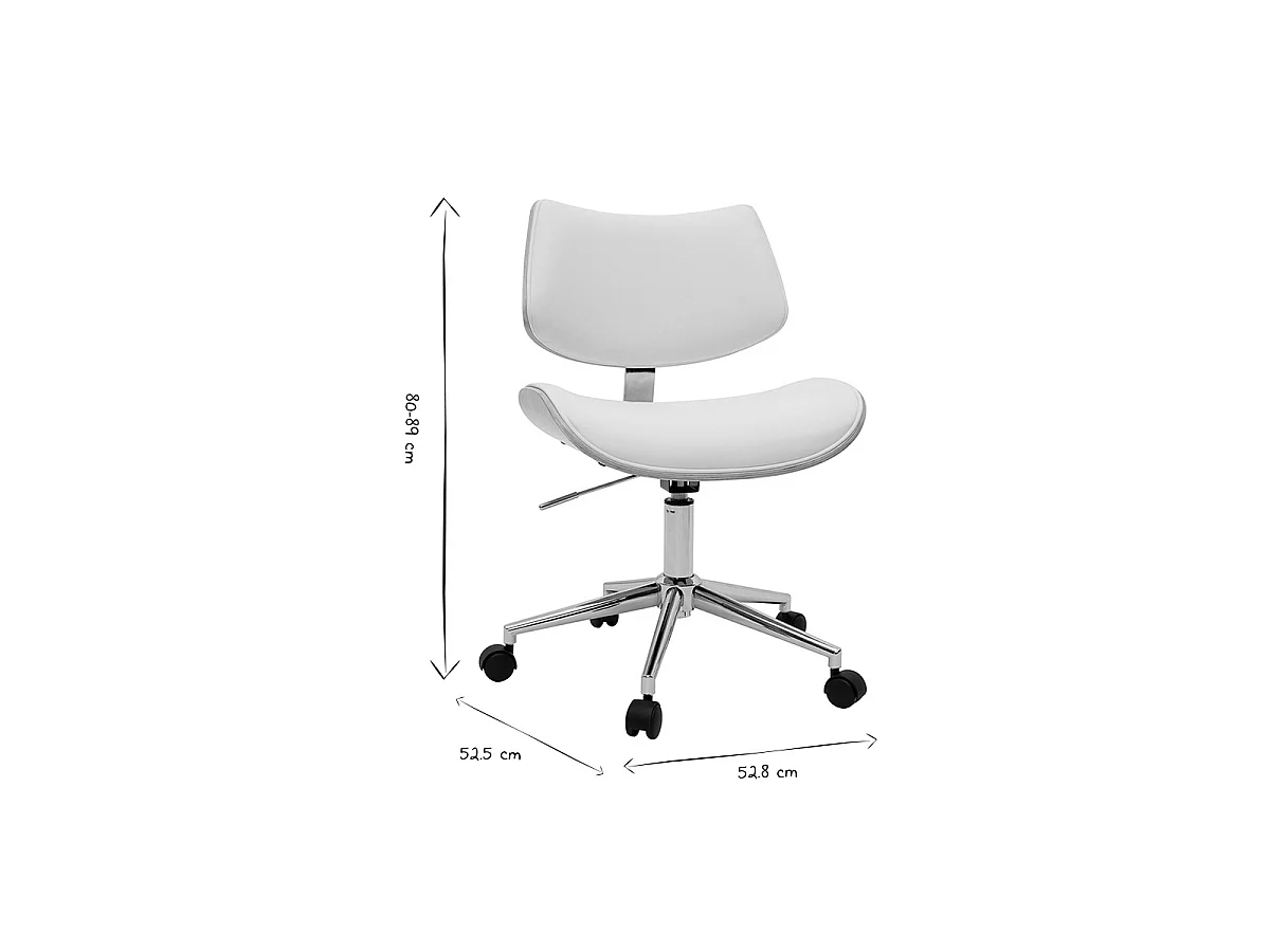 Silla de oficina de diseño con ruedas de color blanco, roble claro y metal MALMO