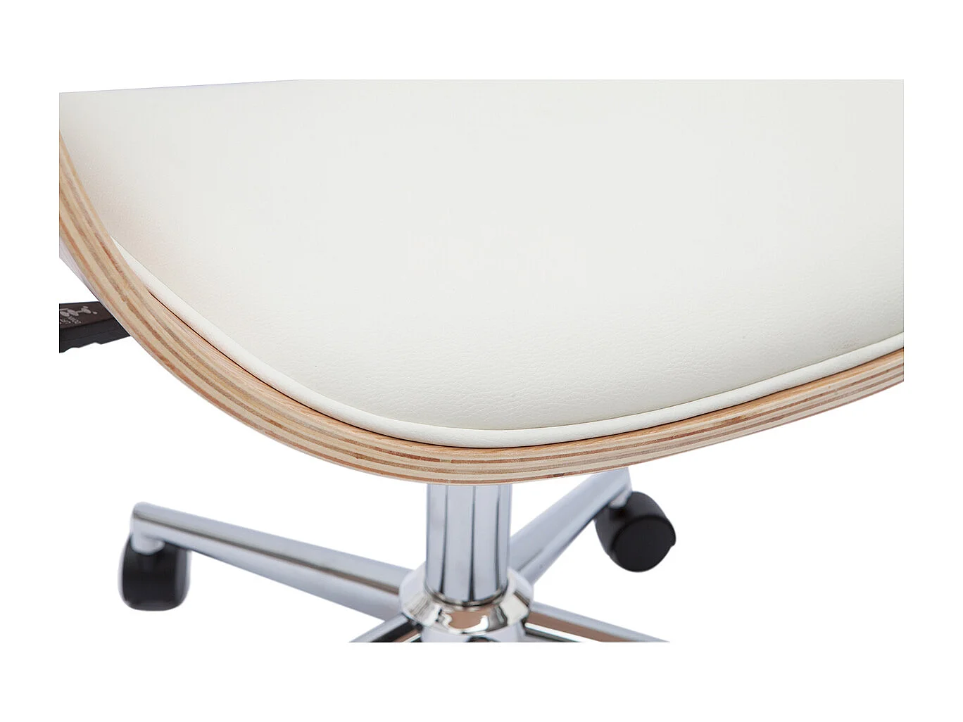 Chaise de bureau à roulettes design blanc, bois clair et acier chromé HANSEN