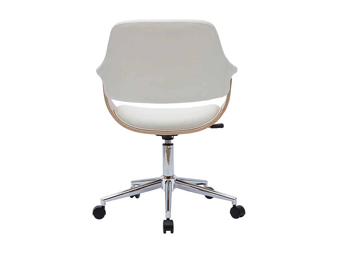 Chaise de bureau à roulettes design blanc, bois clair et acier chromé HANSEN