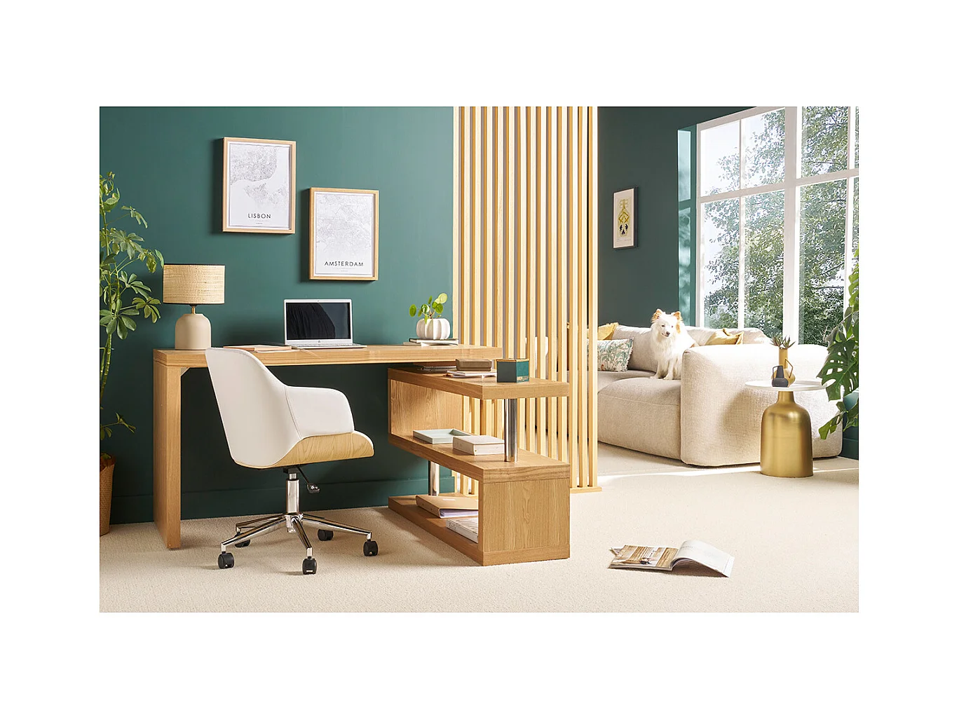 Design-Bürostuhl in Weiß mit hellem Holz SANDRO