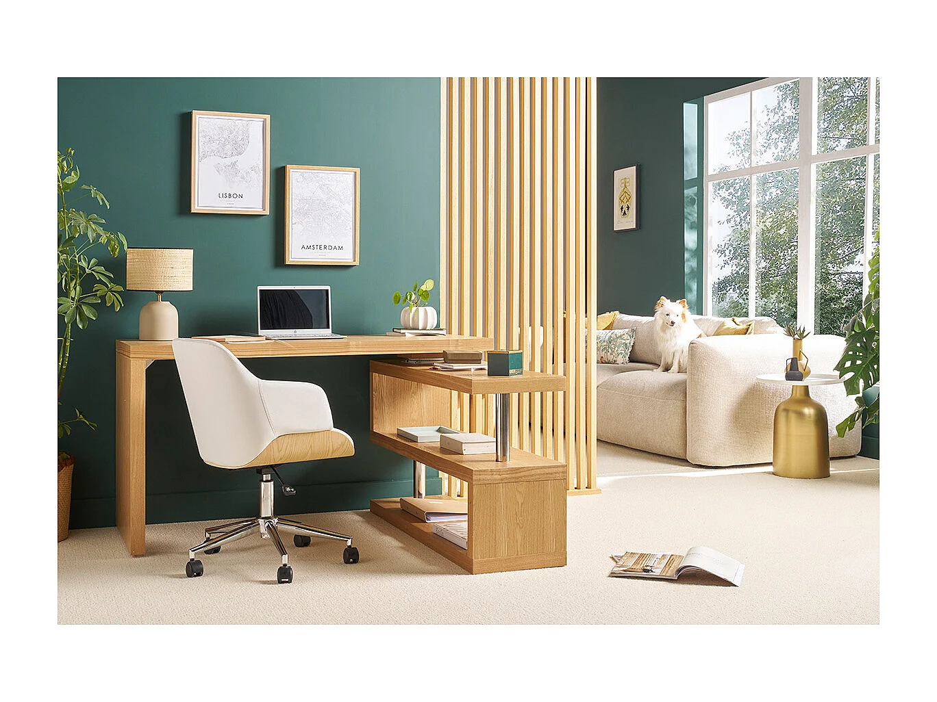 Design-Bürostuhl in Weiß mit hellem Holz SANDRO