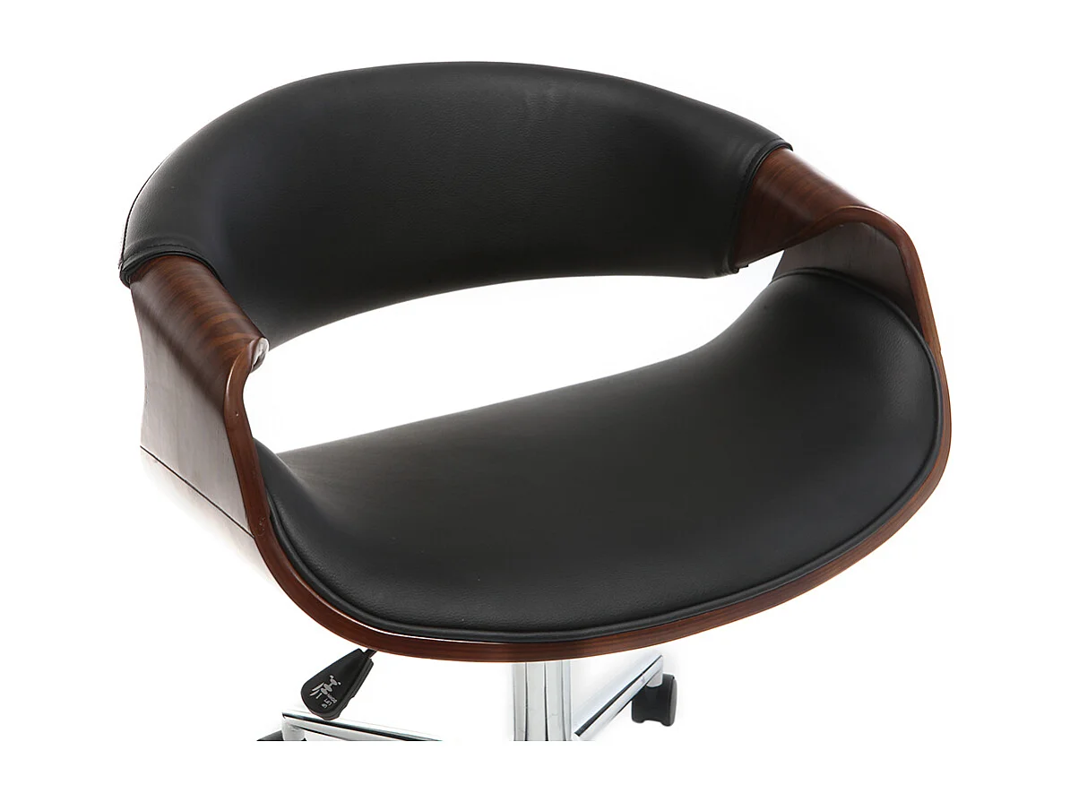 Chaise de bureau à roulettes design noir bois foncé noyer et acier chromé ARAMIS