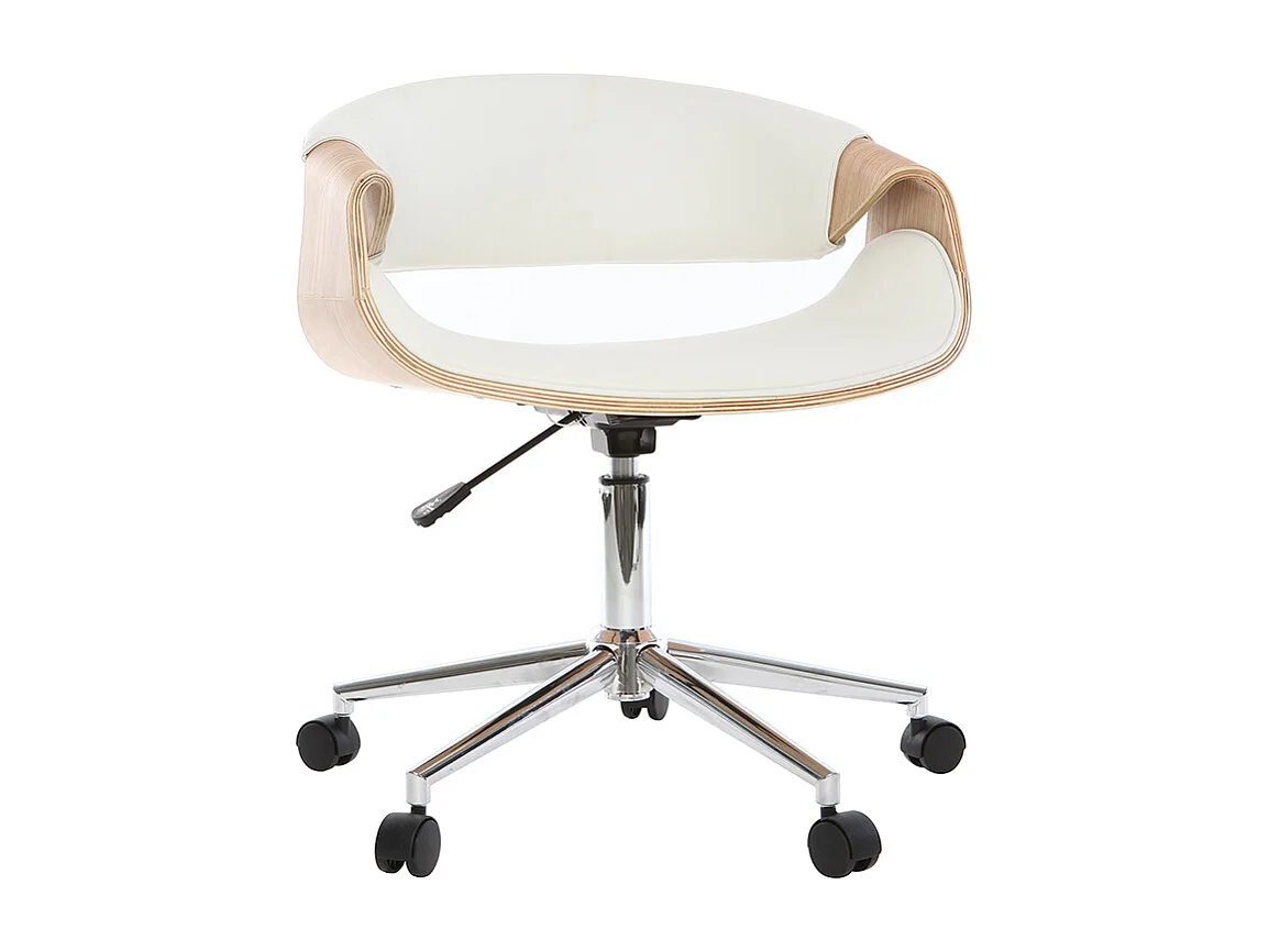 Silla de escritorio moderna polipiel blanca/madera clara ARAMIS