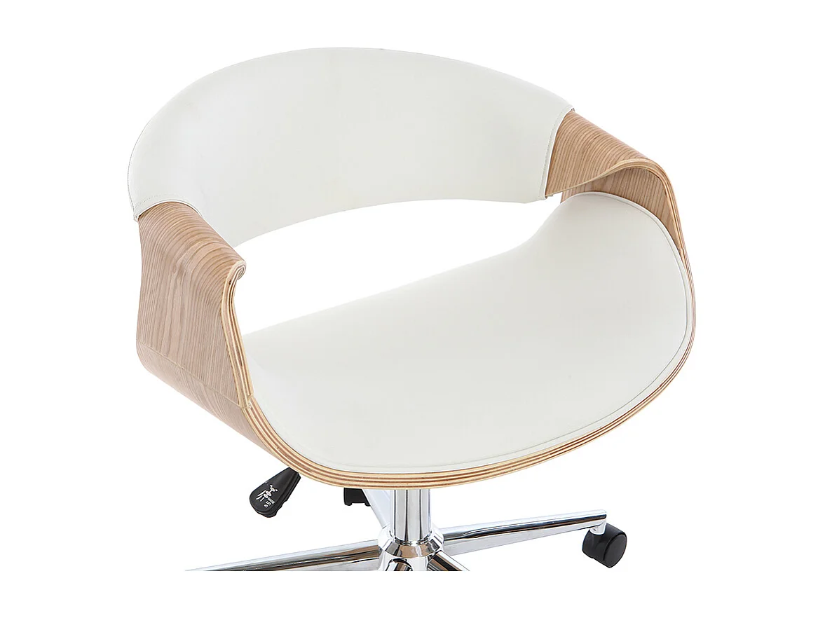 Silla de escritorio moderna polipiel blanca/madera clara ARAMIS