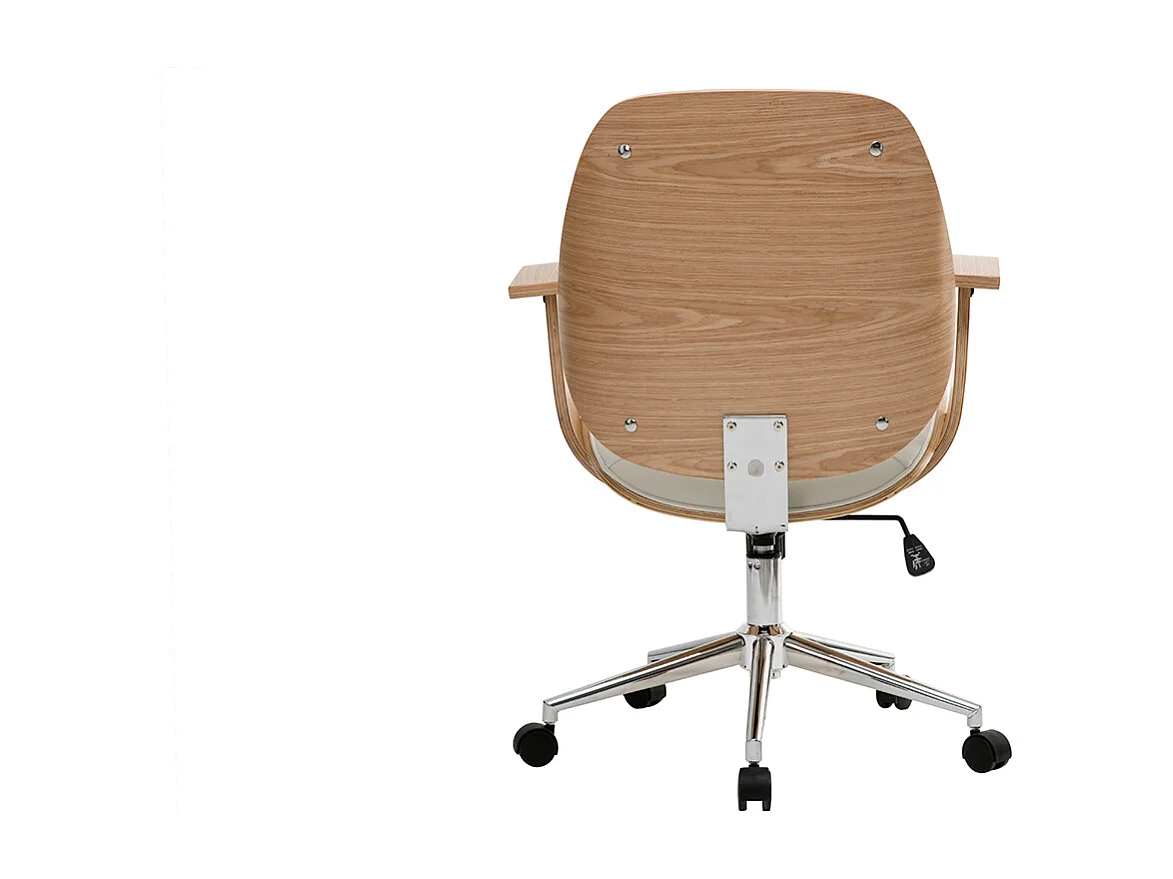 Chaise de bureau à roulettes design blanc, bois clair et acier chromé YORKE