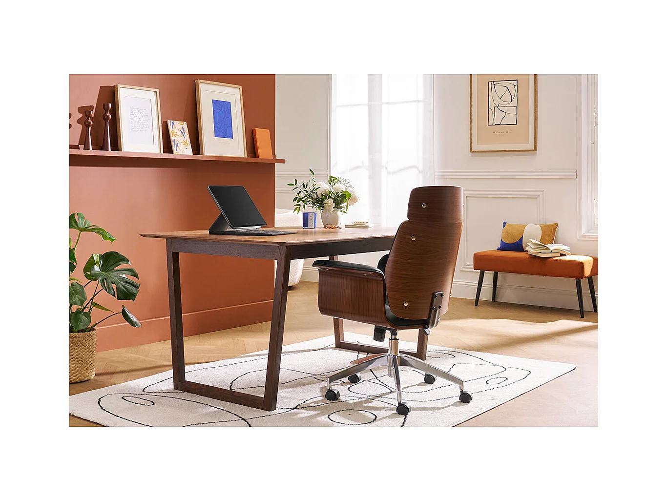 Design-Bürosessel schwarz und dunkles Holz ELON