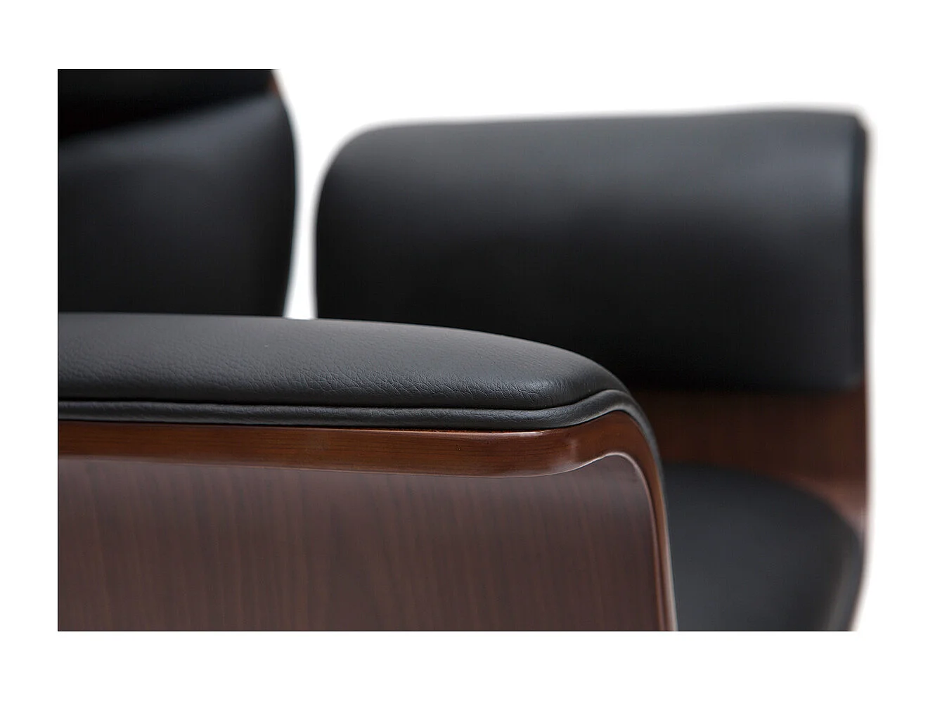 Fauteuil de bureau à roulettes design noir, bois foncé noyer et acier chromé ELON