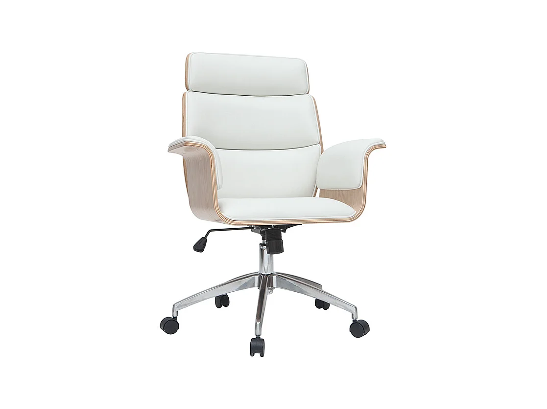 Sillón de escritorio blanco y madera clara ELON