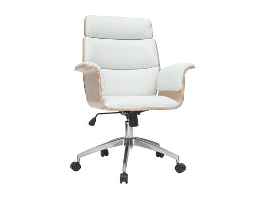 vente unique Fauteuil de bureau à roulettes design blanc bois clair et acier chromé ELON