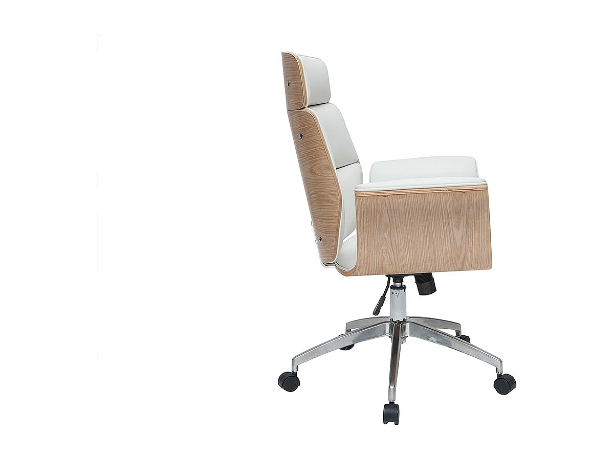 Poltrona da ufficio bianca e legno chiaro ELON