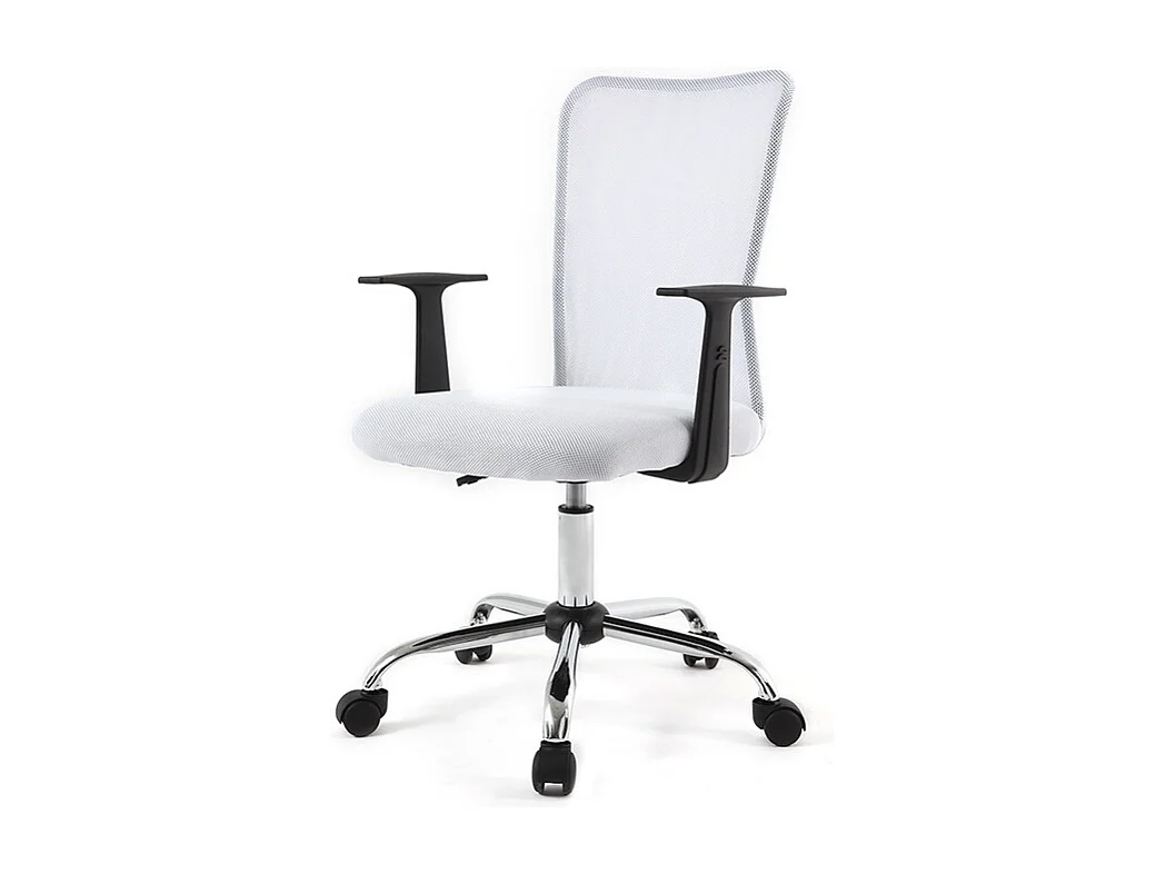 Fauteuil de bureau à roulettes design en mesh blanc et acier chromé PLUZ