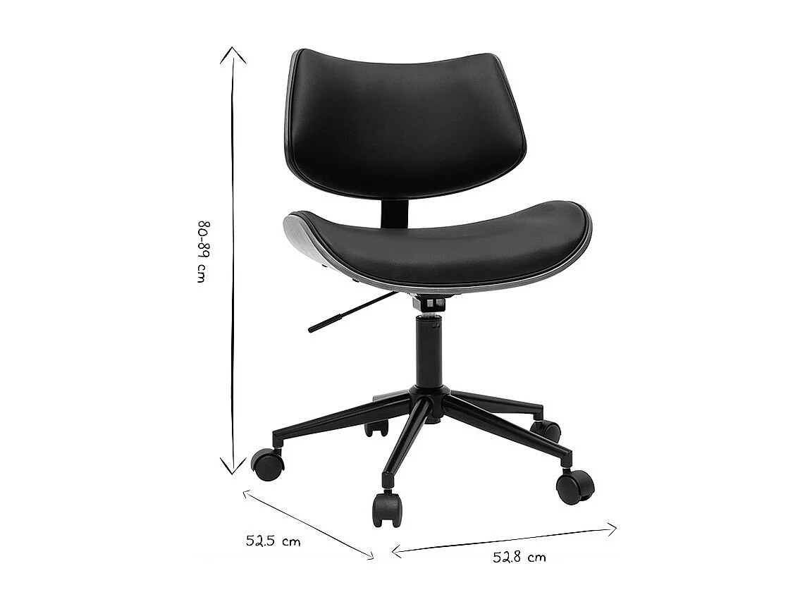 Sedia da ufficio con rotelle design nero, legno noce scuro e metallo nero MALMO
