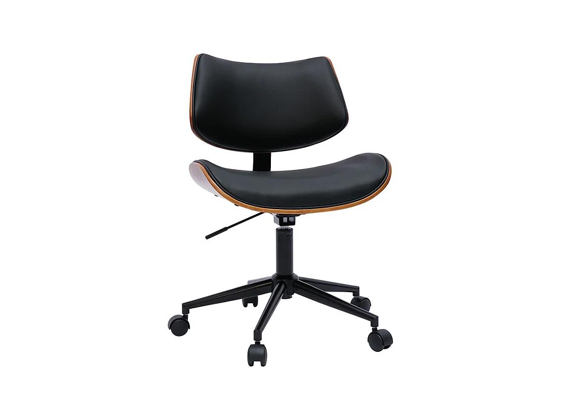 Chaise de bureau à roulettes design noir, bois foncé noyer et métal noir MALMO