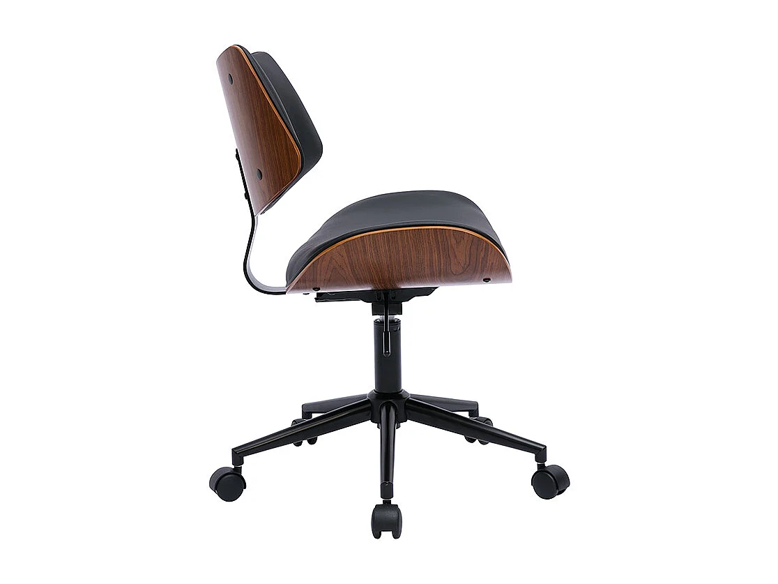 Sedia da ufficio con rotelle design nero, legno noce scuro e metallo nero MALMO