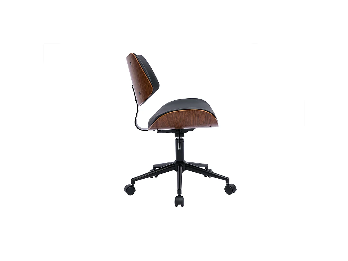 Silla de oficina de diseño negra con ruedas, madera de nogal oscuro y metal negro MALMO