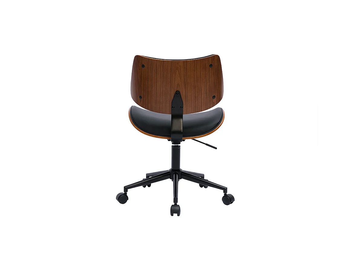 Silla de oficina de diseño negra con ruedas, madera de nogal oscuro y metal negro MALMO