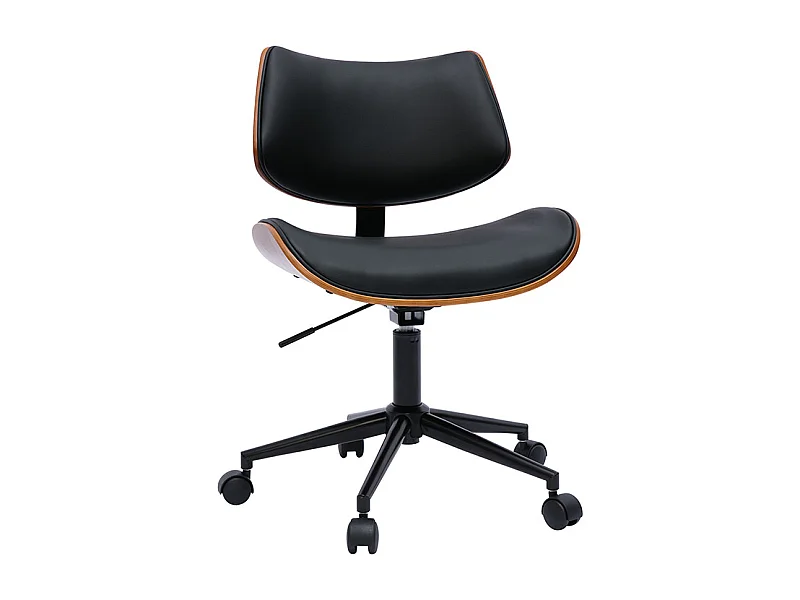 Chaise de bureau à roulettes design noir, bois foncé noyer et métal noir MALMO
