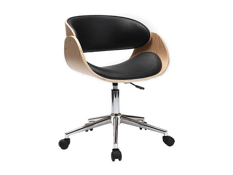 Sedia design a rotelle nera e legno chiaro BENT