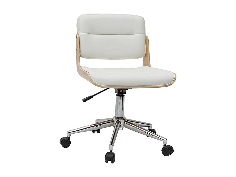 Silla de escritorio giratoria blanca con madera clara ARAMON