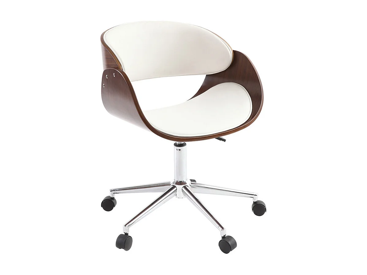 Sedia design girevole bianca e legno color noce BENT