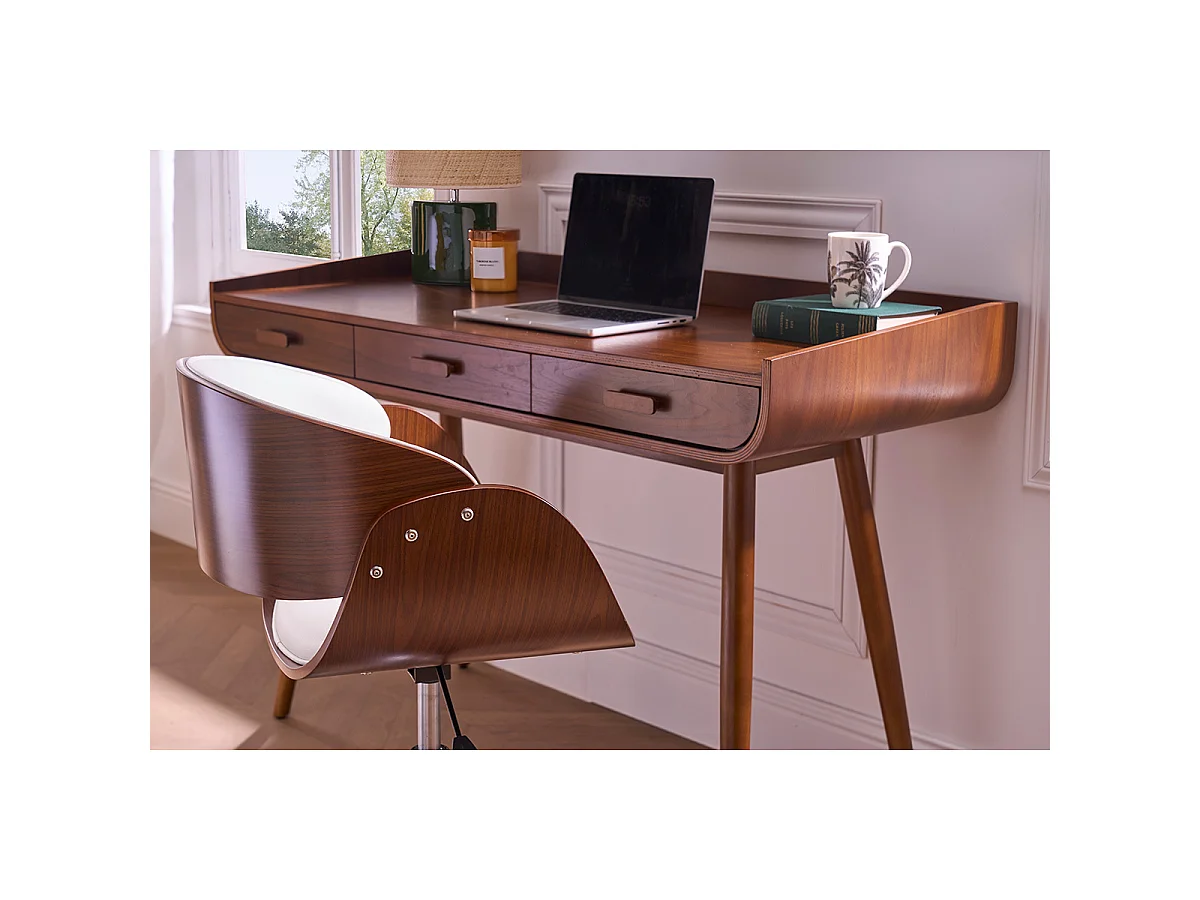 Silla de escritorio nogal y blanco con ruedas BENT