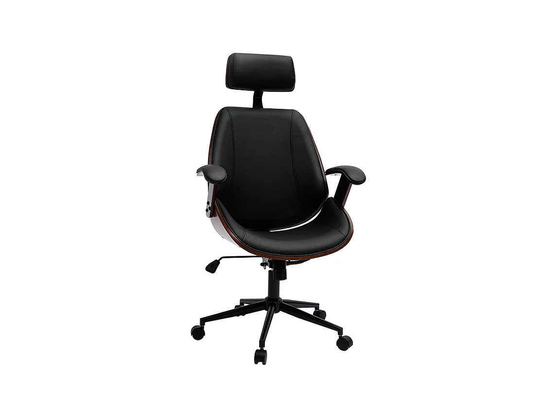 Fauteuil de bureau de direction design noir, bois foncé et métal noir MUSK
