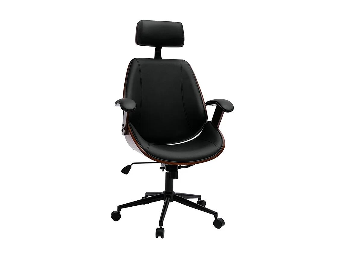 Sillón de oficina de dirección de diseño negro, madera oscura y metal negro MUSK