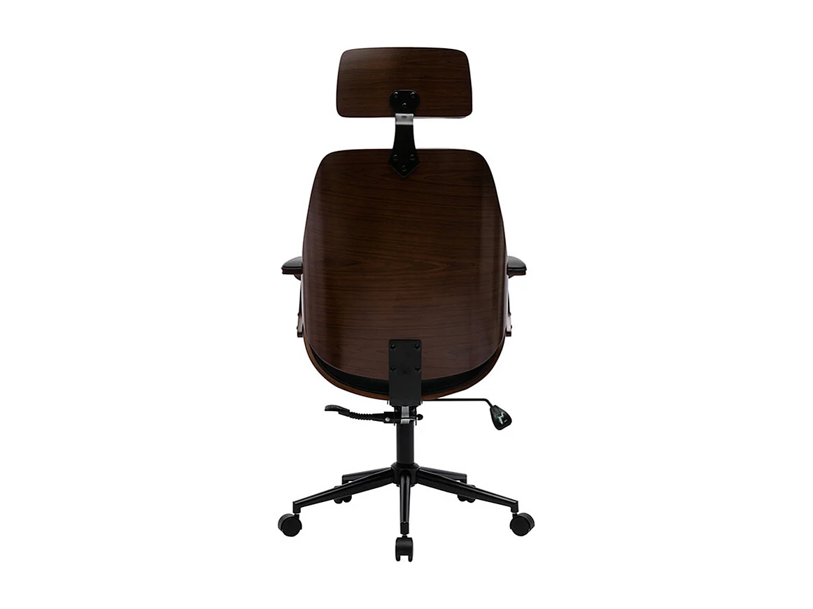 Sillón de oficina de dirección de diseño negro, madera oscura y metal negro MUSK