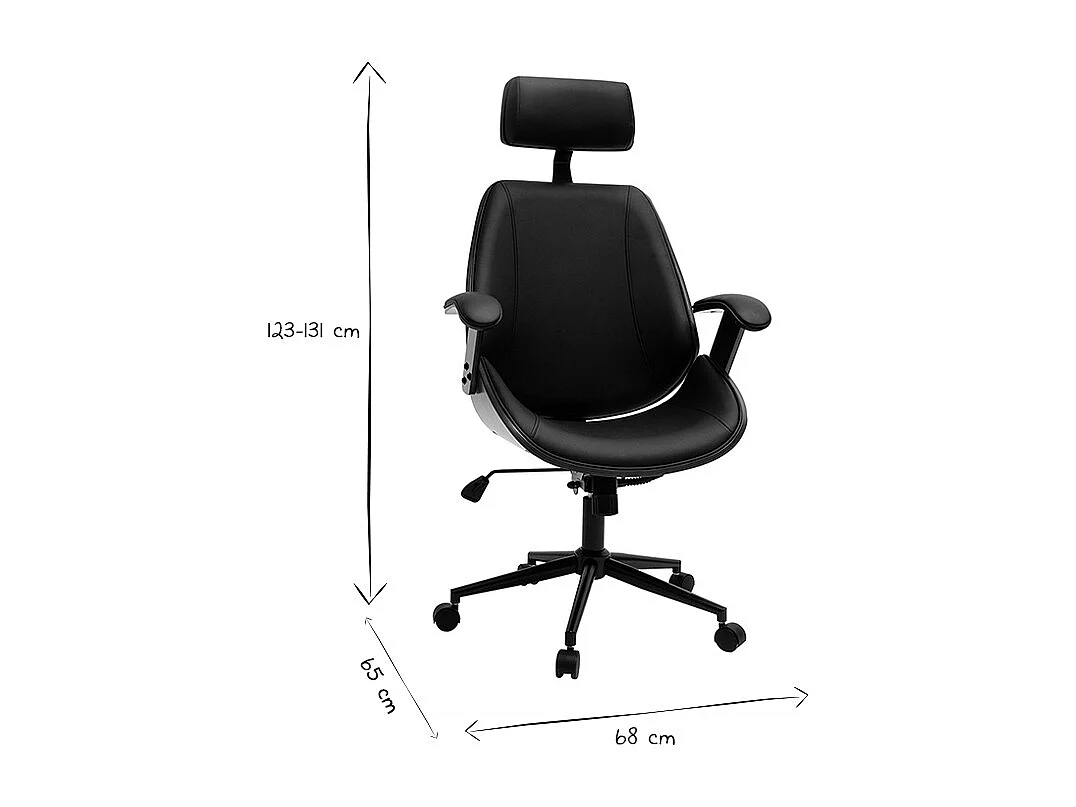 Sillón de oficina de dirección de diseño negro, madera oscura y metal negro MUSK