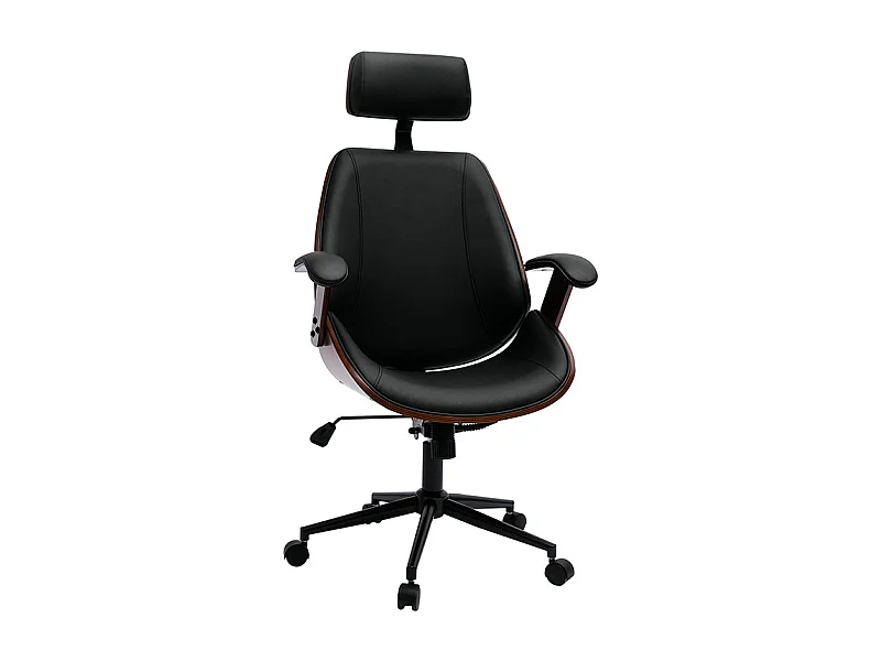 Sillón de oficina de dirección de diseño negro, madera oscura y metal negro MUSK