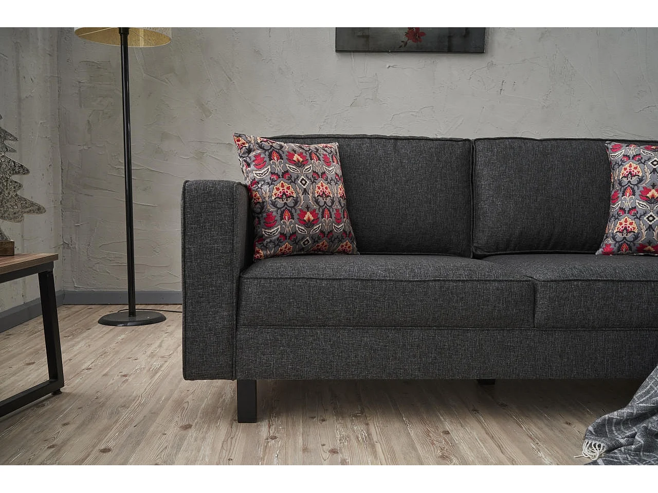 Canapé classique 2 places tissu lin anthracite Kalena 180cm