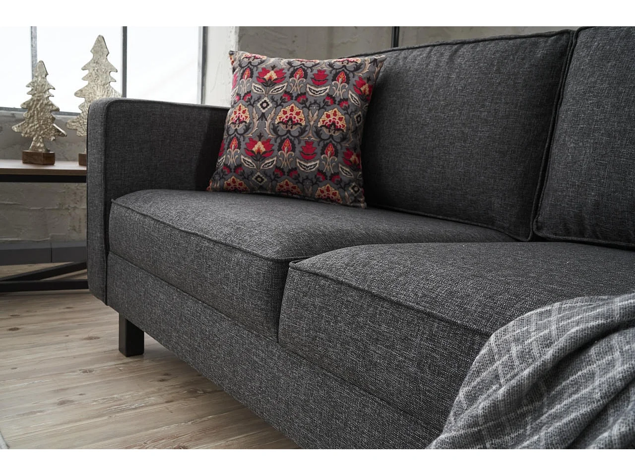 Canapé classique 2 places tissu lin anthracite Kalena 180cm