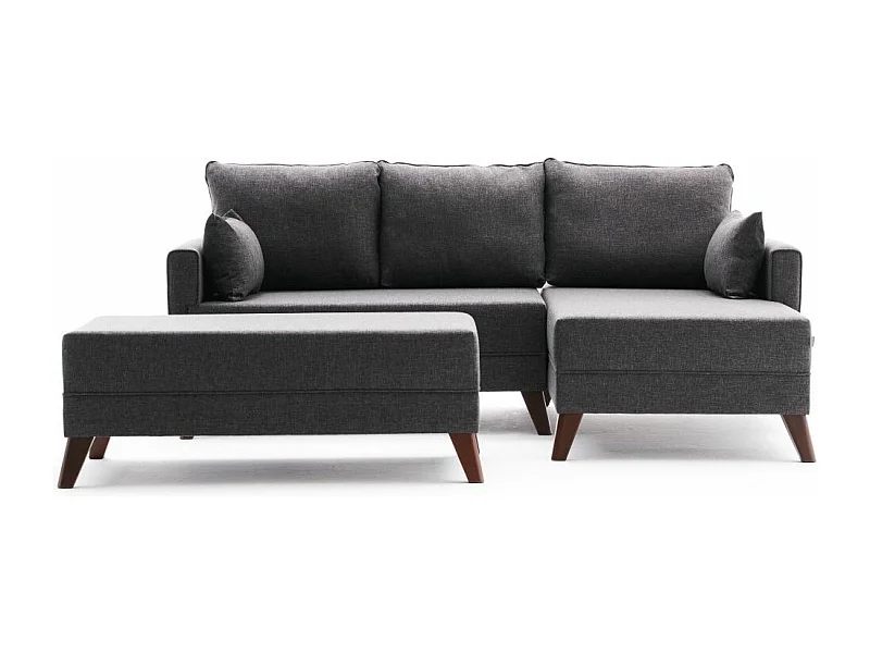 Petit canapé convertible d'angle droit avec pouf tissu gris foncé Kandy 205cm