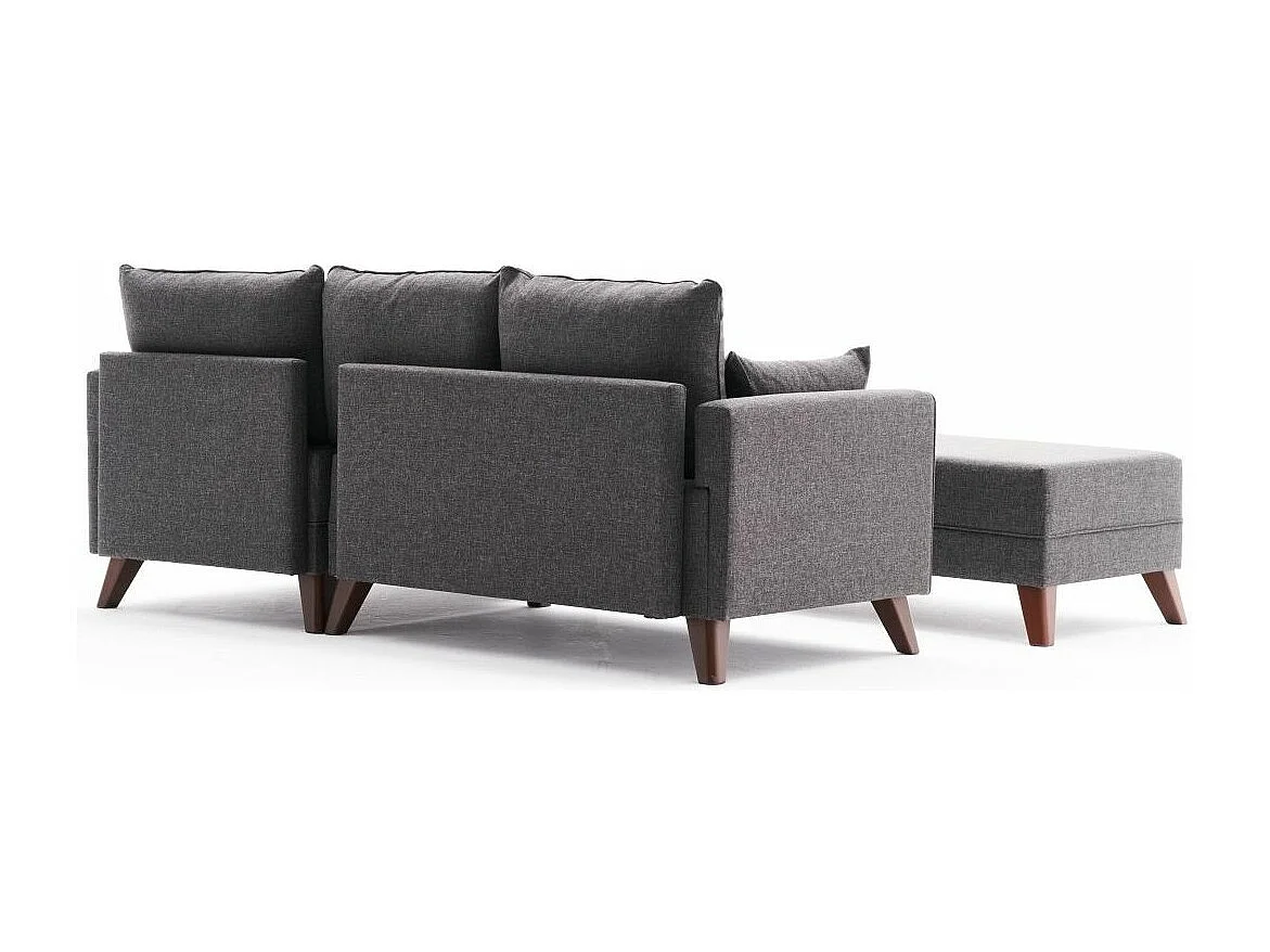 Petit canapé convertible d'angle droit avec pouf tissu gris foncé Kandy 205cm