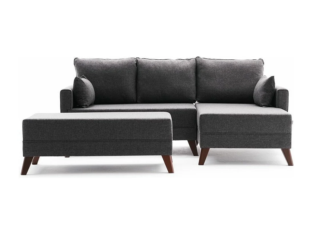Petit canapé convertible d'angle droit avec pouf tissu gris foncé Kandy 205cm