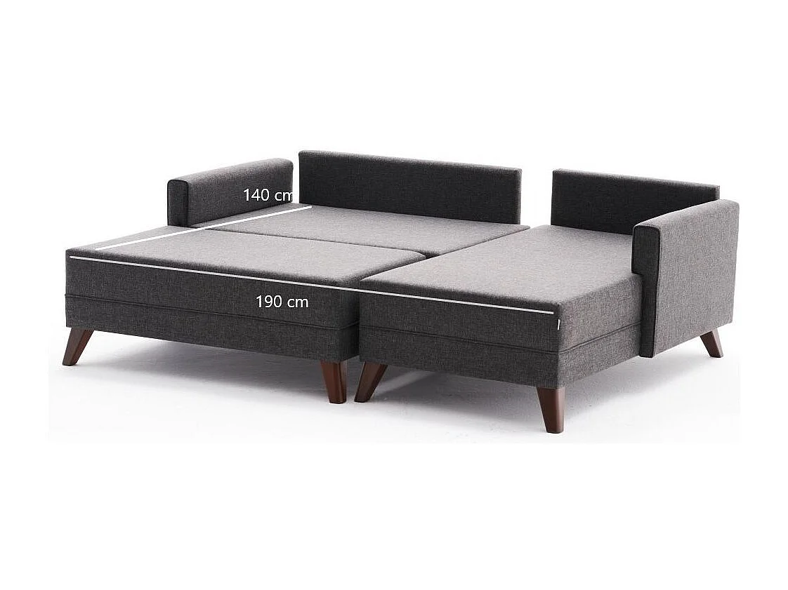 Petit canapé convertible d'angle droit avec pouf tissu gris foncé Kandy 205cm