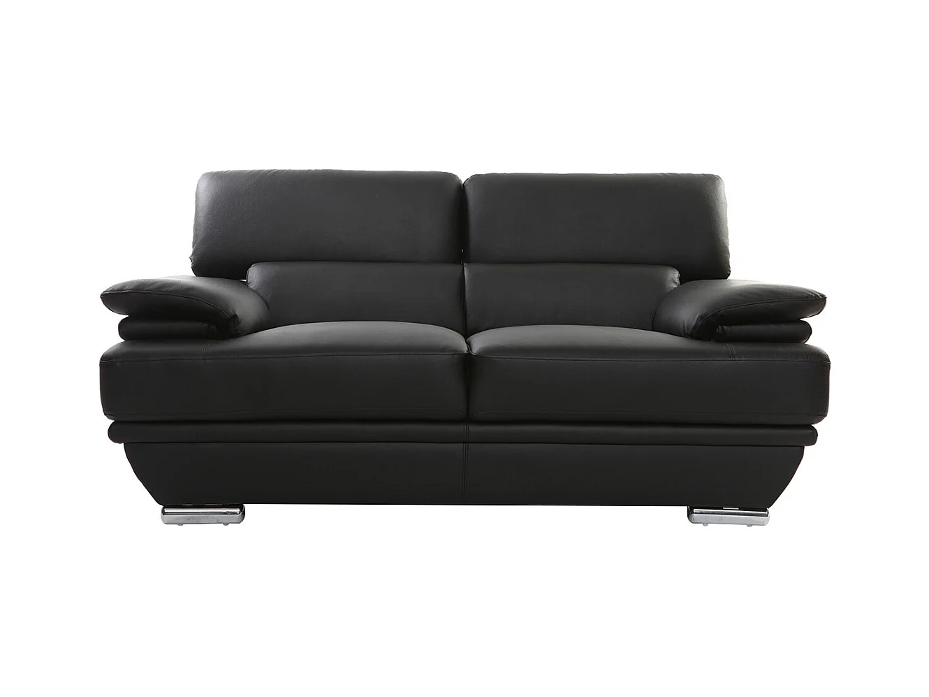 Canapé cuir noir et acier chromé avec têtières ajustables 2 places EWING