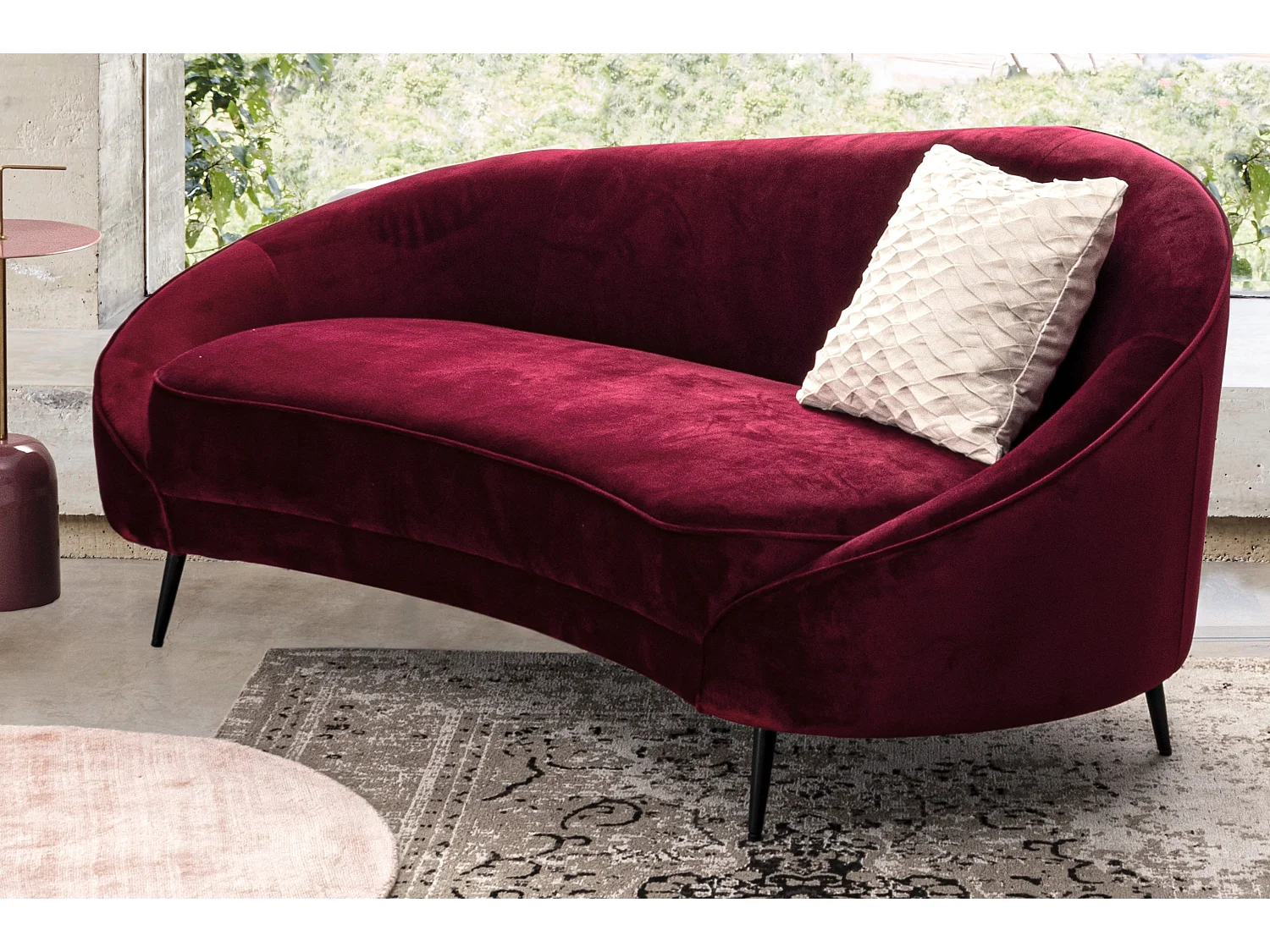 Sera 2-zitsbank van polyester met donkerroze fluweeleffect