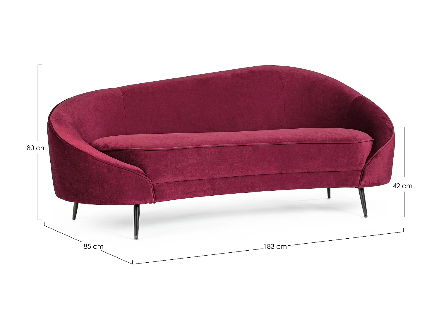 Sera 2-zitsbank van polyester met donkerroze fluweeleffect