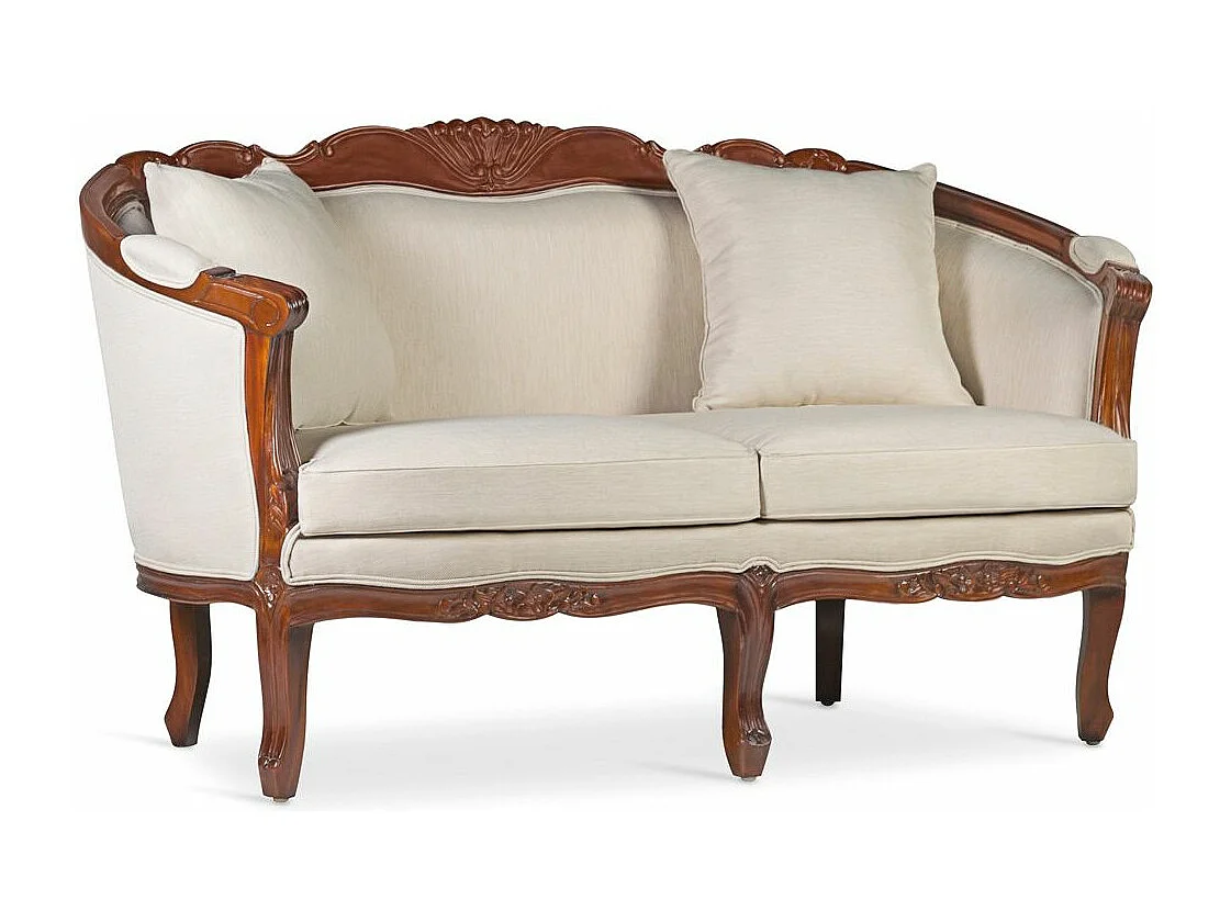 Canapé en bois d'acajou marron et assise tissu beige Castle 160cm