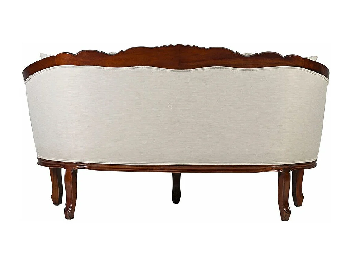 Canapé en bois d'acajou marron et assise tissu beige Castle 160cm