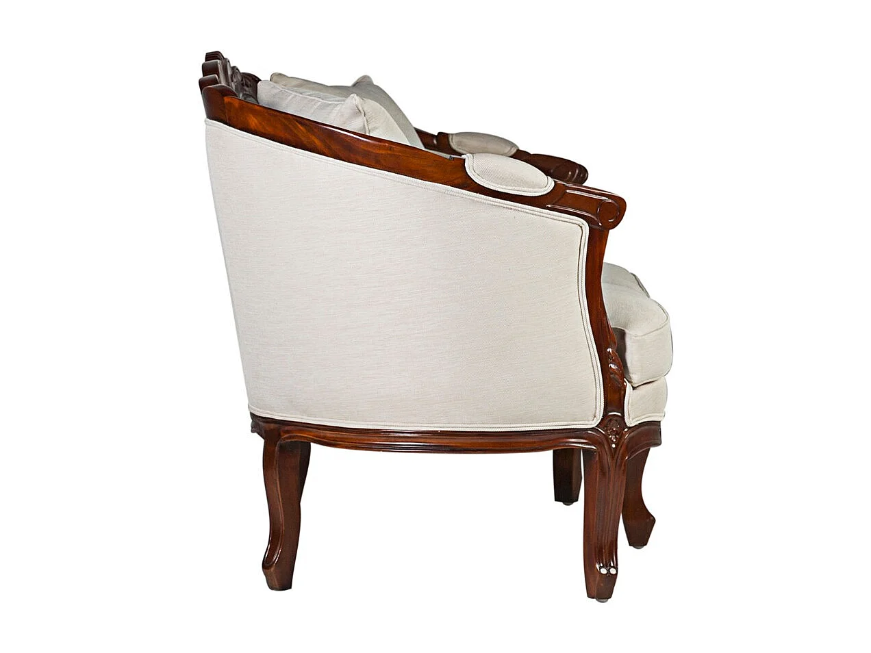 Canapé en bois d'acajou marron et assise tissu beige Castle 160cm