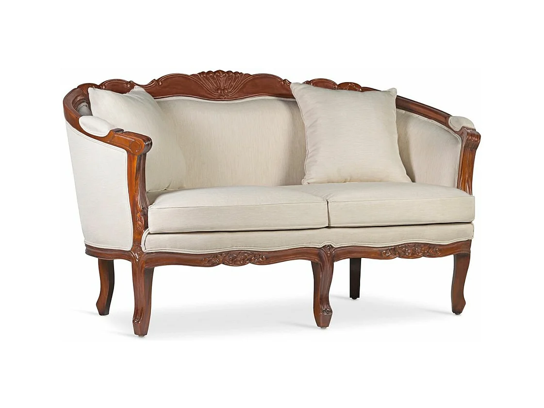Bruine mahoniehouten bank en beige stoffen zitting Castle 160 cm