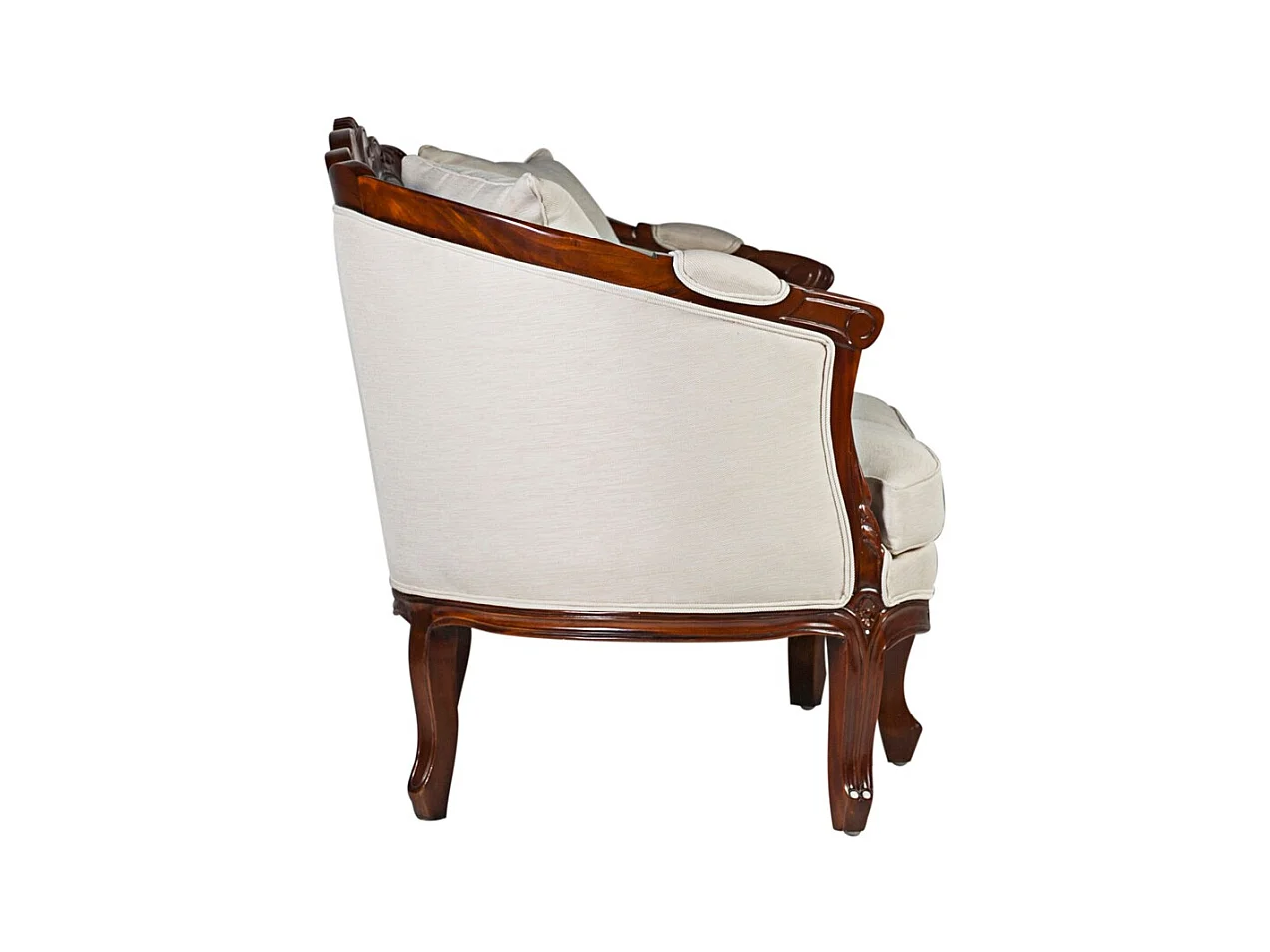 Canapé en bois d'acajou marron et assise tissu beige Castle 160cm