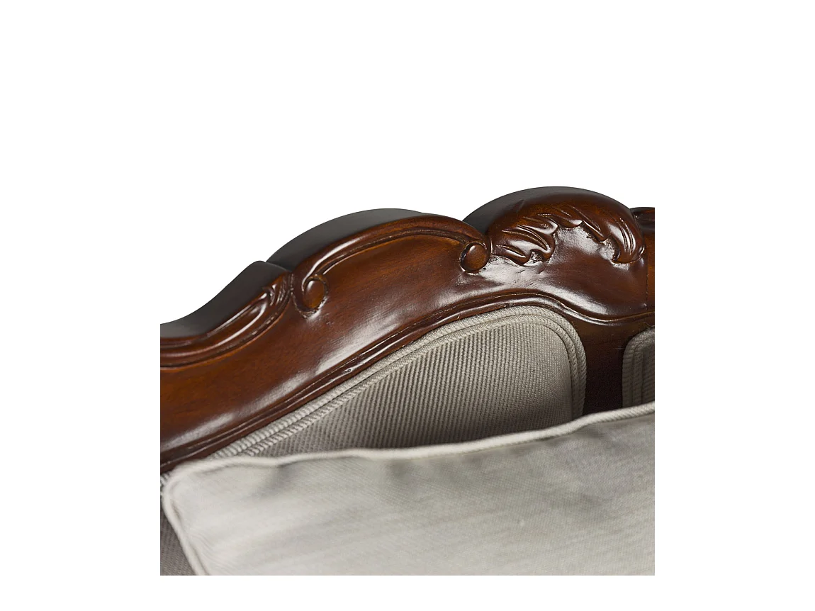 Canapé en bois d'acajou marron et assise tissu beige Castle 160cm