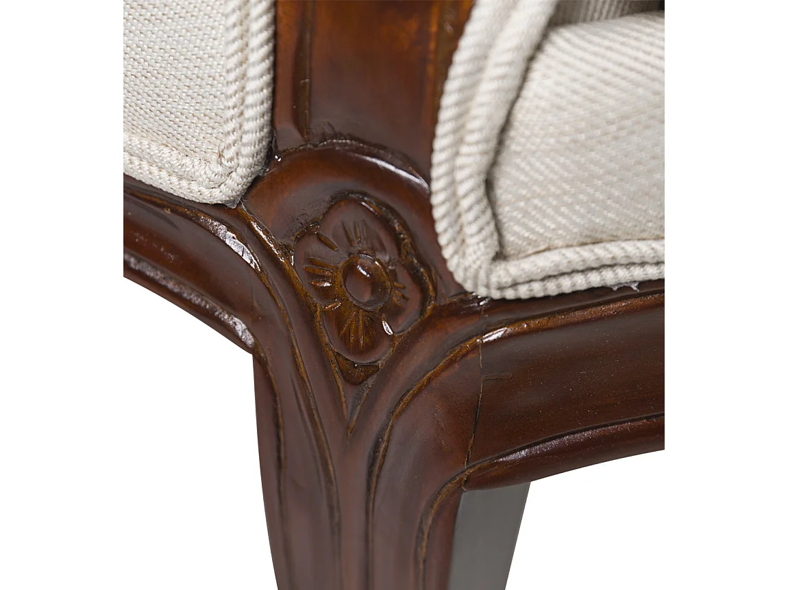 Canapé en bois d'acajou marron et assise tissu beige Castle 160cm